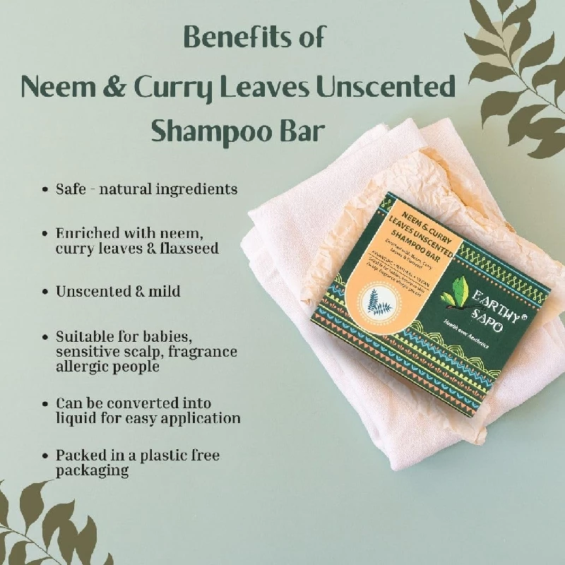 Earthy Sapo Neem & Curry Leaves Unscented Shampoo Bar, 75 g-5.webp